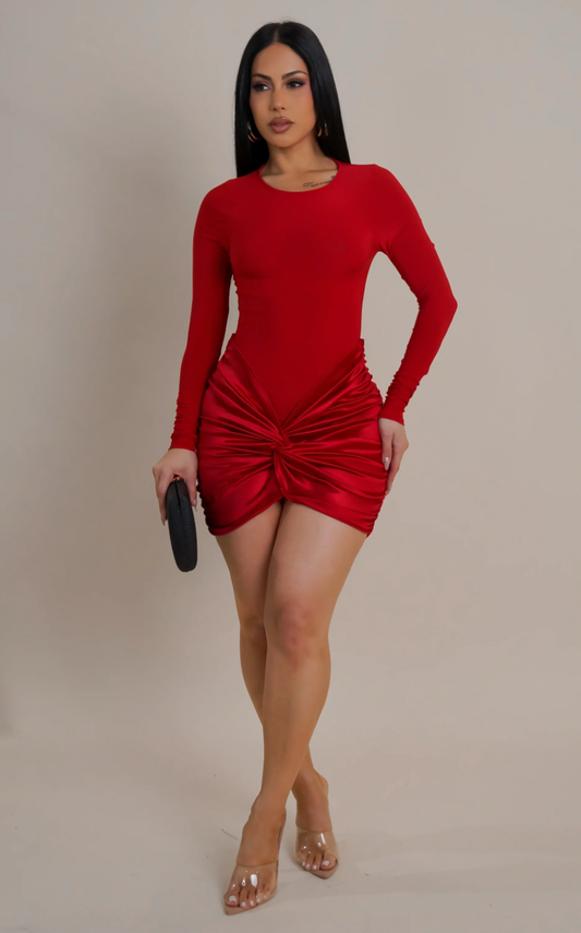 Red Long Sleeve Short Dress