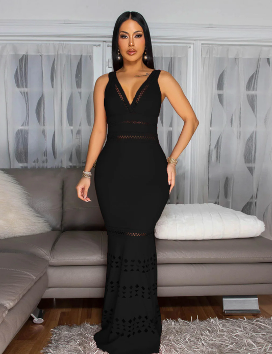 Look at me- Black fitted Long Dress