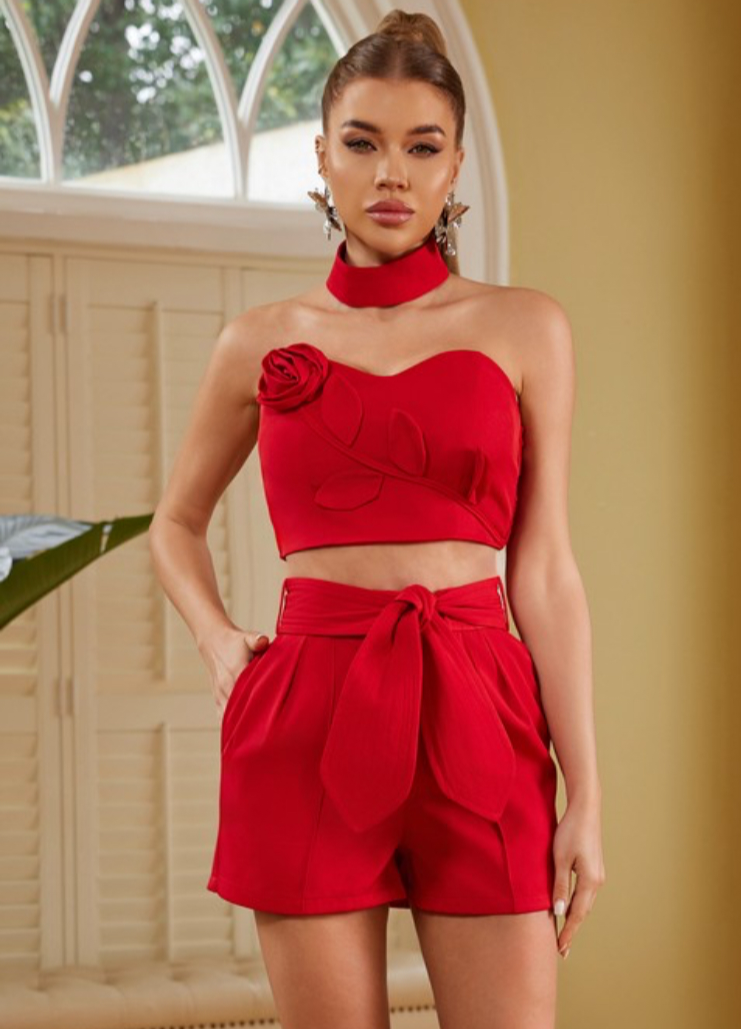 3 Piece Red Short Set